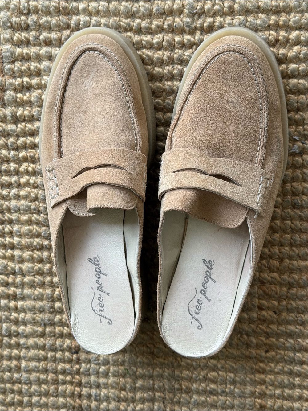 Free People Women’s Beige Suede Penny Slip-On Loafers